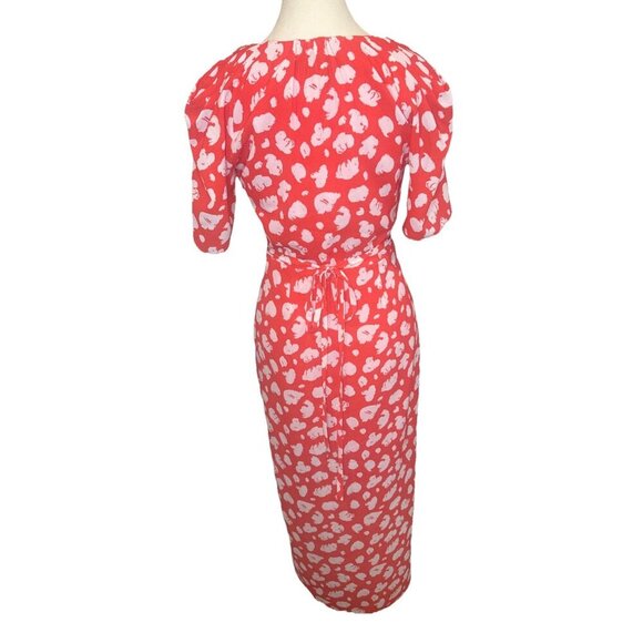 French Connection Aimee Verona Hibiscus & White Drape Front Split Midi Dress -0 - Picture 5 of 13